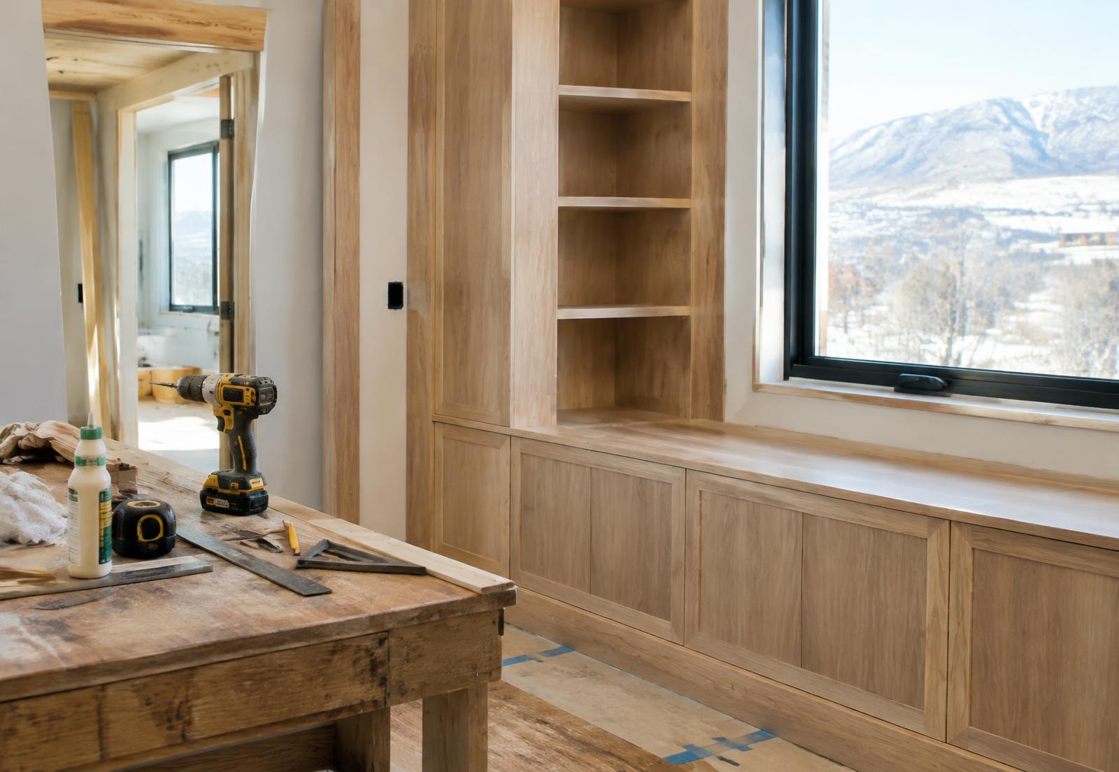 Interior finish carpentry in progress at a Utah home